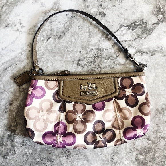 Coach Handbags - Coach Monogram Purple Tan Wristlet Pouch